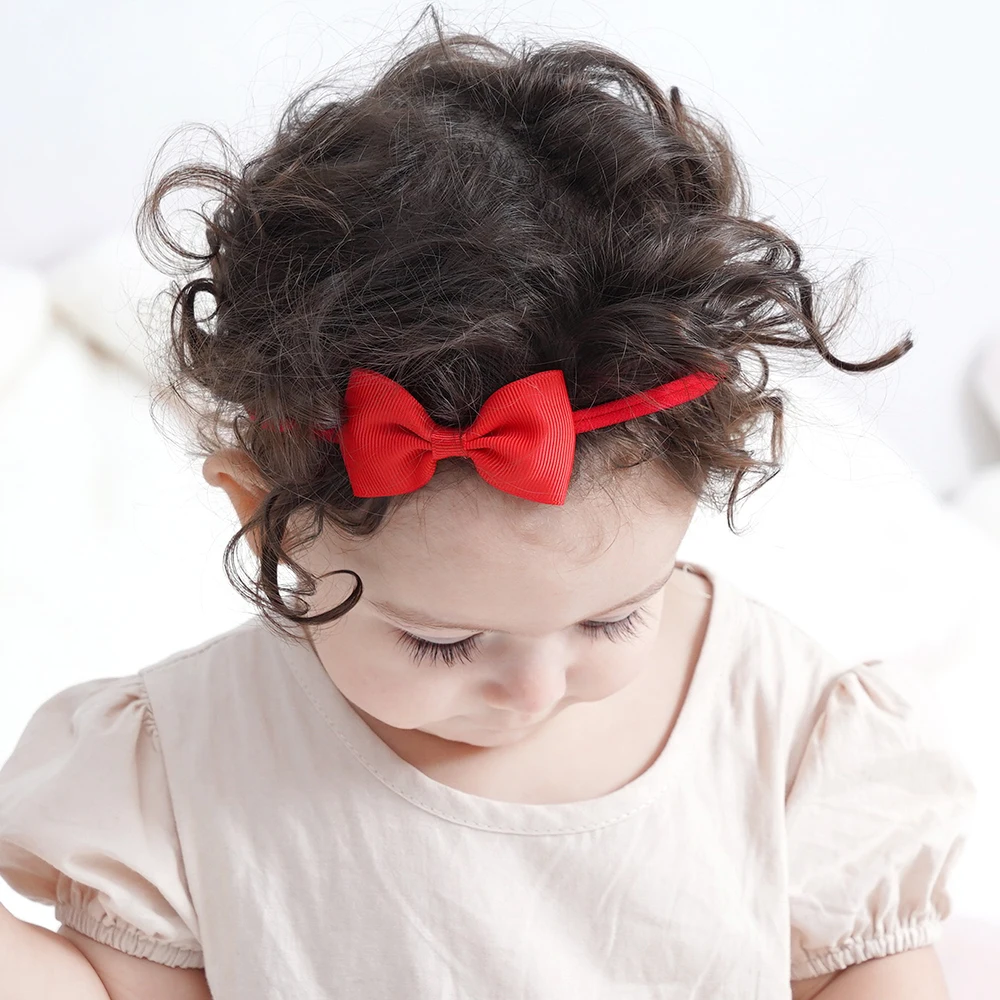 6 Teile/satz Einfarbig Grograin Band Bowknot Stirnband Für Mädchen Neue Headwear Elastische Haar Bands Infant Kinder Haar Zubehör – Detail 4