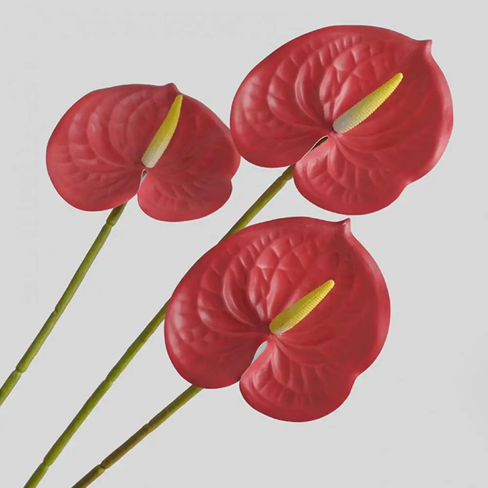 1 Branch Artificial Flower Real Touch Anthurium Lotus Artistic 3D Printing Elegant Vivid Fake Anthurium Flower Photography Props