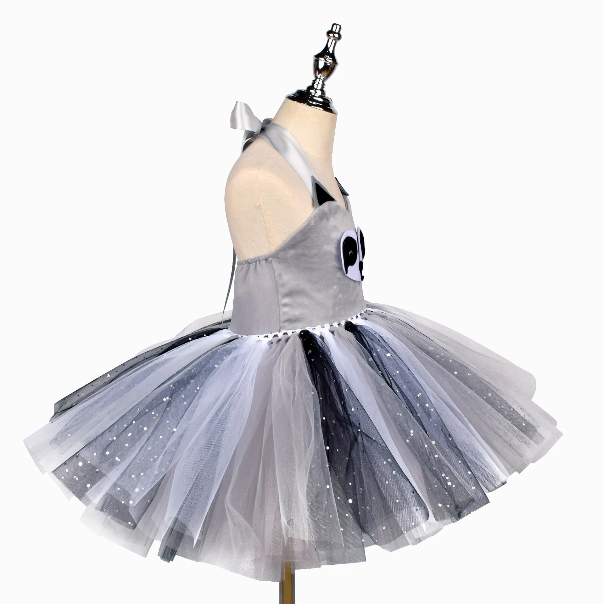 Girls Forest Animals Raccoon Dress Cosplay Children Stage Show Story Dress Raccoon Tail Props Kids Sequins Cartoon Tutu Dress