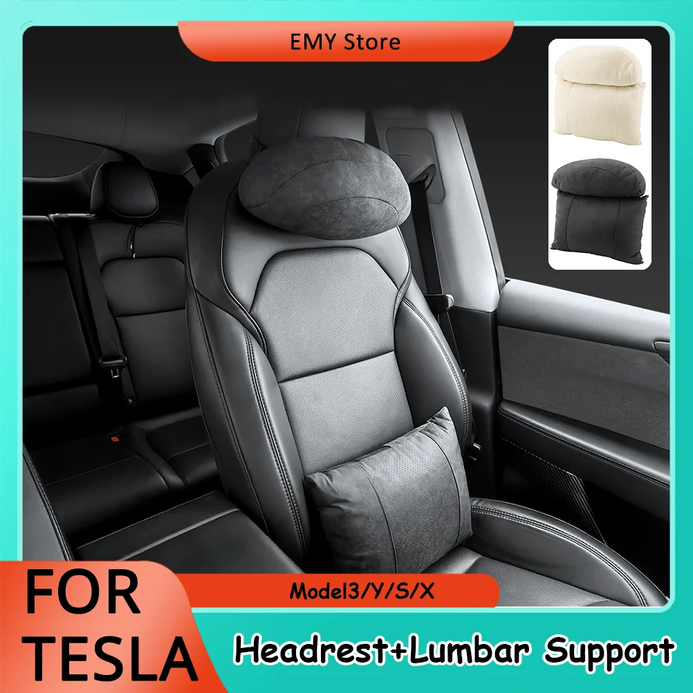 

For Tesla Universal Soft Suede Car Headrest Lumbar Support Waist Cushion Breathable Auto Seat Back Pillow Car Interior Accessory