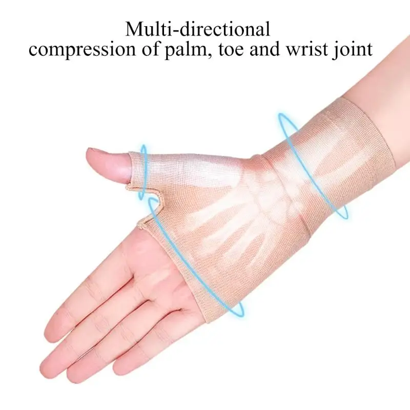 1 Paar Kompressions-Handgelenkstützhandschuhe, halb fingerlos, mit Gelenkschutz, atmungsaktiv, elastische Manschette für Outdoor-Sport, Fitness, Radfahren – Detail 7