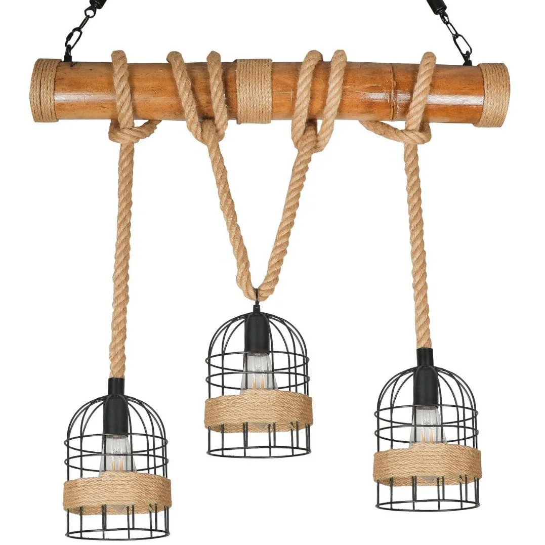 ノスタルジックなロープワイヤーe27ランタンホルダー鳥かごライト竹ランプバーレトロペンダントライト装飾レストランシャンデリア