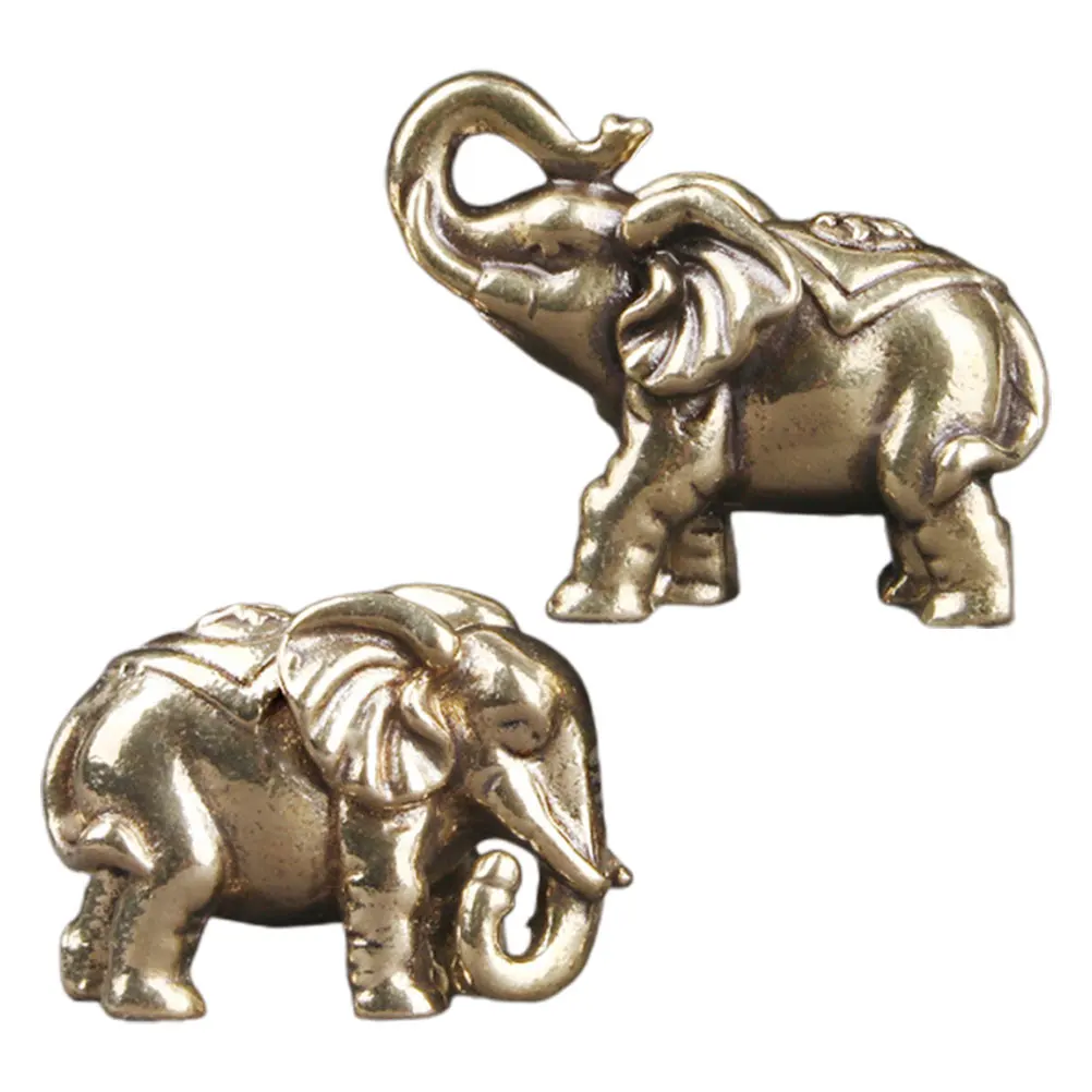 

1 Pair Brass Elephant Desktop Ornament Animal Statue Decor For Home Mini Copper Craft Centerpiece Tabletop Decoration