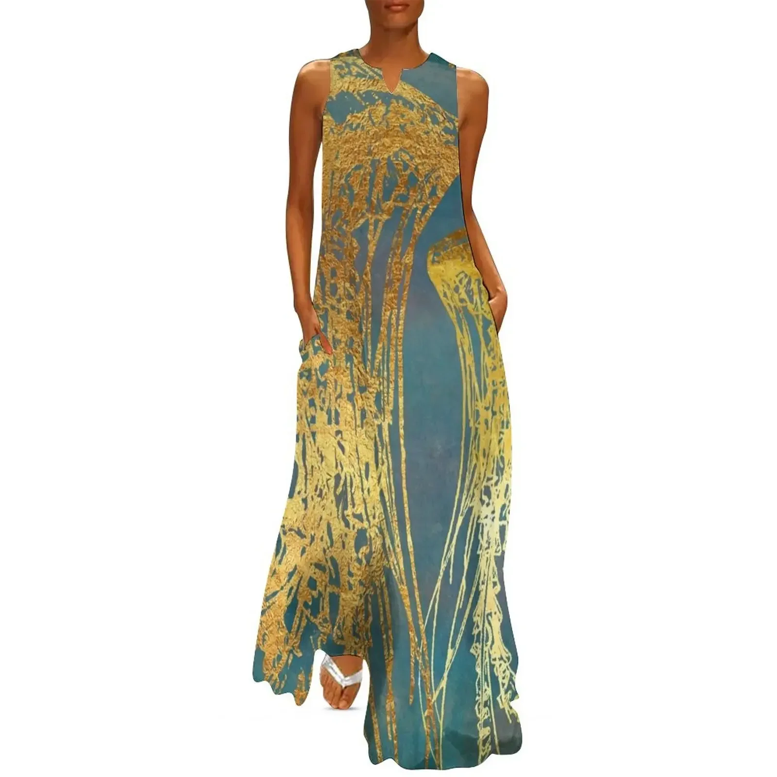 

Deep Sea Life IV Golden Jellyfish, ocean texture Long Dress elegant chic wedding evening dresses cocktail dresses Dress