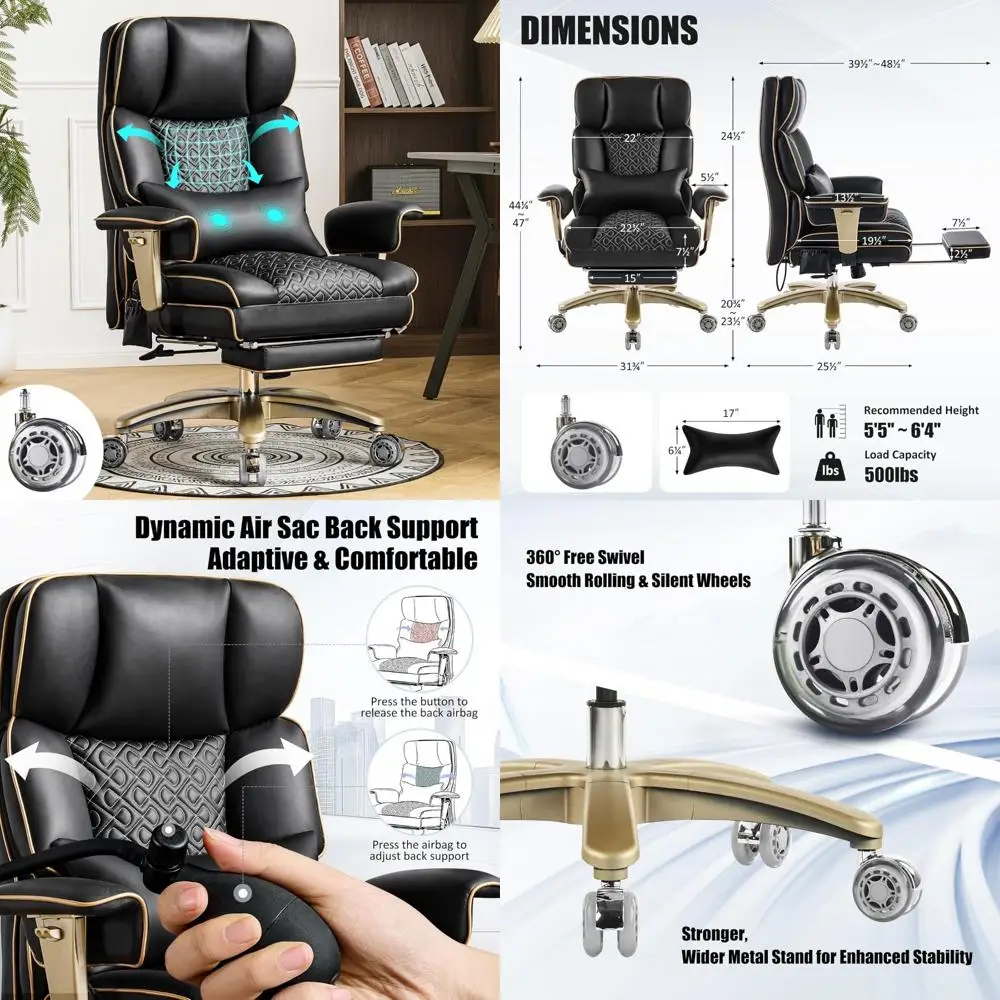 Ergonomic Luxury PU Leather Office Chair with Adjustable Air Lumbar Support and Massage Function for Executives