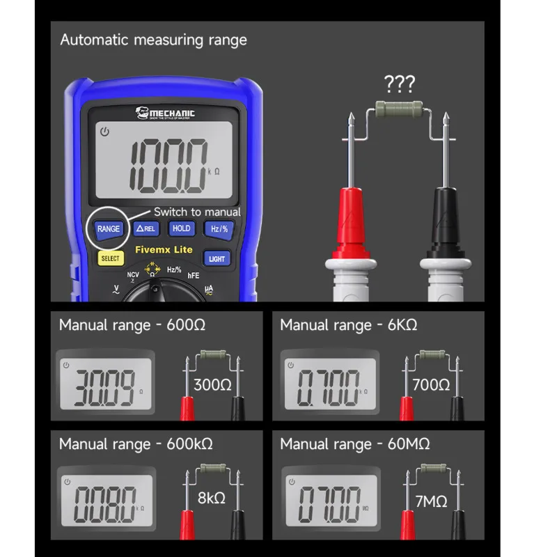 MECHANIC Fivemx Lite Four-Speed Precision Measurement Voltage Diode Tester, DC Voltage, Current And Resistance Test Tool.