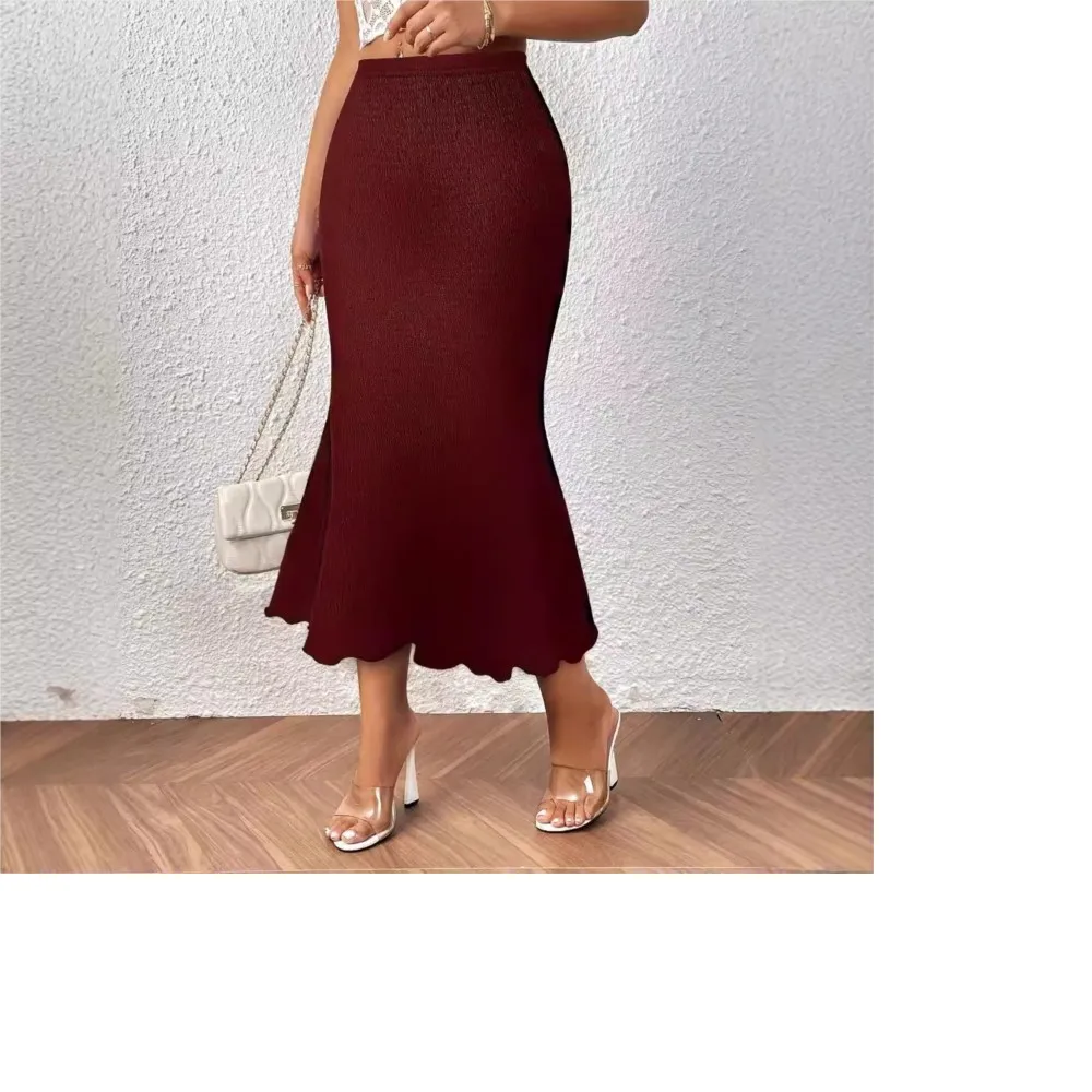 Women's Skirt Fashionable And Elegant Knitted Jacquard Elastic Bag Buttocks Fish Tail Skirt Long Skirt Autumn 2024 New Ladies