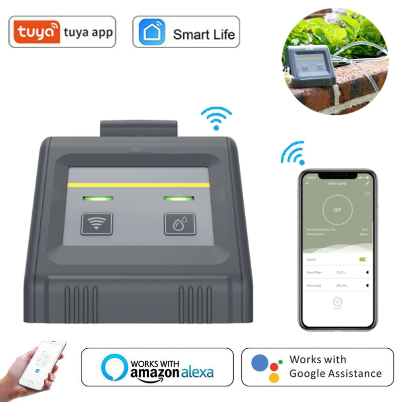 Tuya WIFI Smart Auto Watering Timer Indoor Garden Micro-drip Irrigation System Pump Valve Smart Life Irrigation Controller