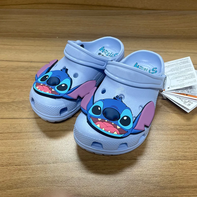 Miniso Disney Stitch Cartoon Solid Waterproof Slippers Outdoor Sandals Stitch Casual Breathable Ankle-Wrap For Kids Shoes Gift