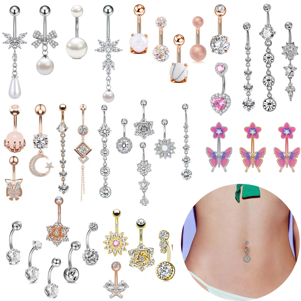 3-6 Stück/Set Sexy Bauchnabelpiercing-Set aus Edelstahl mit Fake-Perlen, Flügel- und Herzanhängern, baumelnde Bauchnabelringe