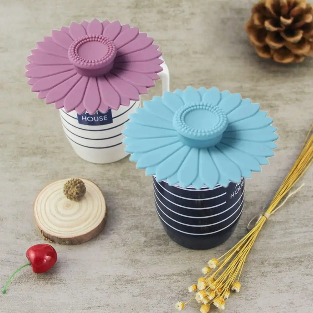 Seamless Sunflower Silicone Cup Lid Cup Accessories with Handle Sealed Cup Cover Dust-proof Leakproof Glass