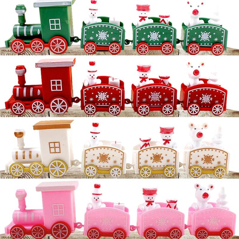 Christmas Plastic Train Ornament toys Xmas New Year Party Home Table Decoration Cute Santa Claus Snowman Kids Toys Gifts