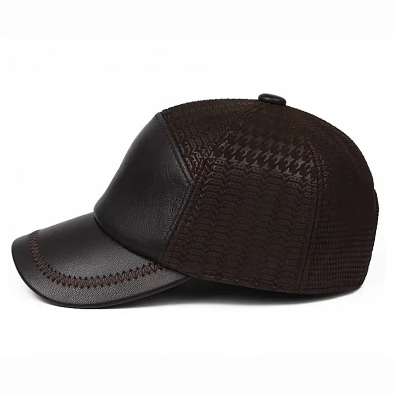 New 2025 Novel Baseball Cap Men Genuine Leather Sheepskin Hats Male Casual Punch Hockey Golf Leather Printed