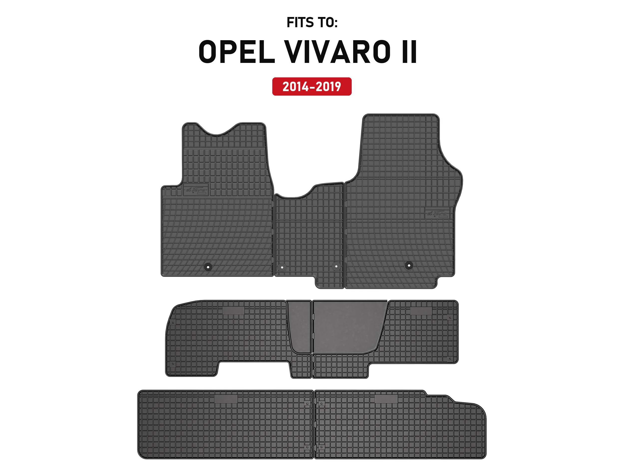 Zwarte rubberen autovloermatten voor: Opel Vivaro II 2014–2019