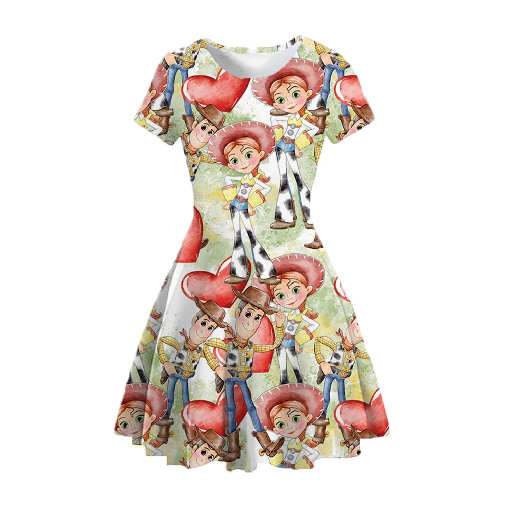 Summer Disney Buzz Lightyear Dumbo Cartoon Print 2023 Round Neck Short Sleeve Sun Dress Cute Casual Summer Dress