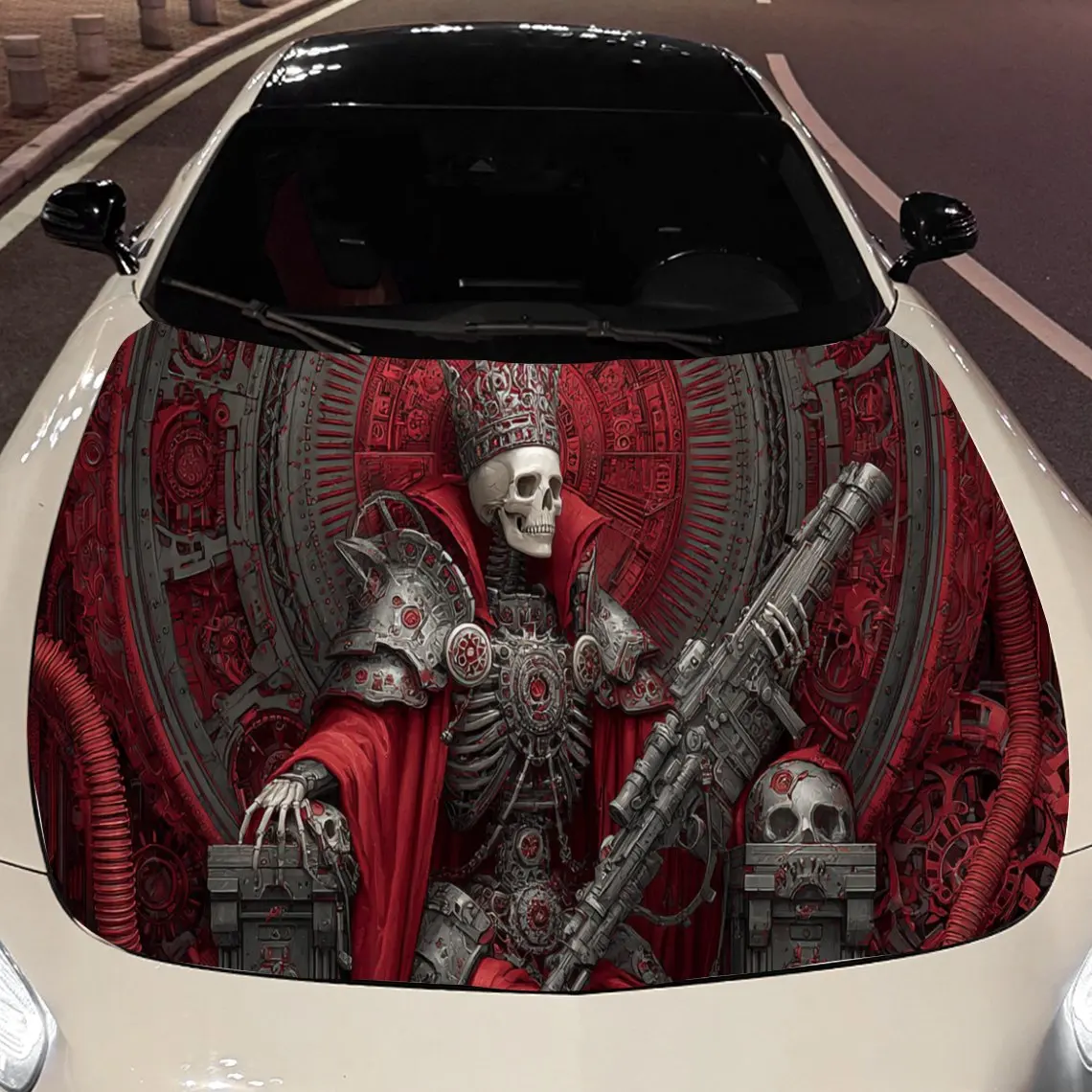 

Chilling Skeletal King Car Hood Sticker, Waterproof Self-adhesive Vehicle Vinyl Wraps Decal, Trendy Auto Exterior Decoration, PV