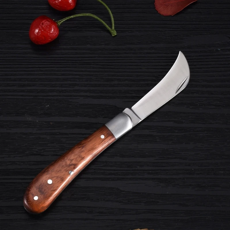 مجموعة صغيرة من سكاكين الفطر المصنوعة من الخشب مقبض للاستخدام الخارجي لأغراض الصيد والصيد متعددة الوظائف سكاكين حادة قابلة للطي سكاكين يدوية