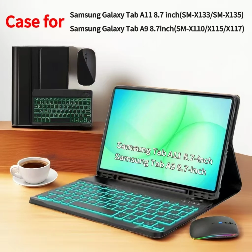 Case for Samsung Galaxy Tab A11 8.7 Inch SM-X133/X135  Case, Keyboard Cover for Samsung Tab A9 8.7 SM-X110/X115/X117 Keyboard