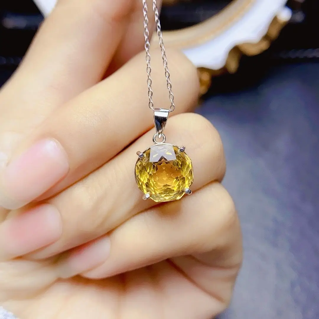 

ZECAA Citrine Fine Jewelry Woman Citrine Pendant With Natural Citrine Gemstome 10*10mm Silver Lady Citrine Pendant Jewelry