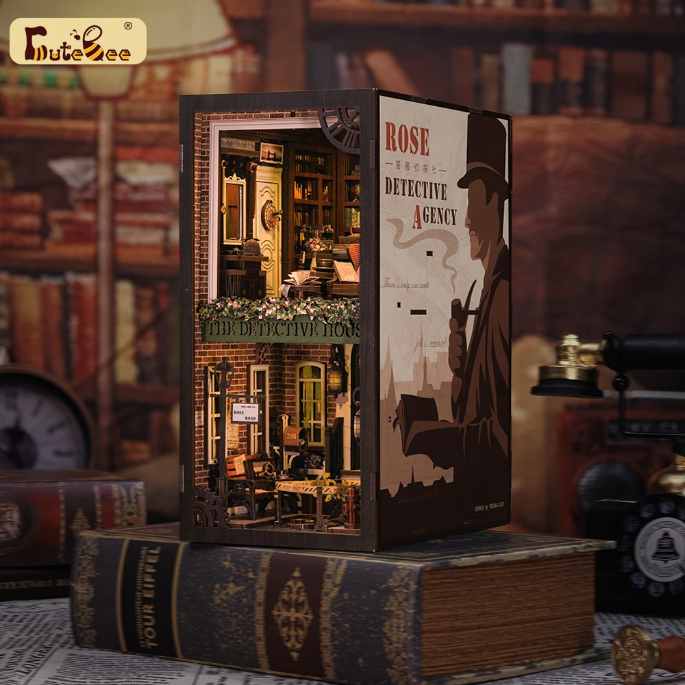 CUTEBEE DIY Book Nook – Kit Maison De Poupée Miniature – Puzzle 3D En Bois Avec Lumière LED – Serre-livres Décoratif – Modèle à Construire Pour Adultes