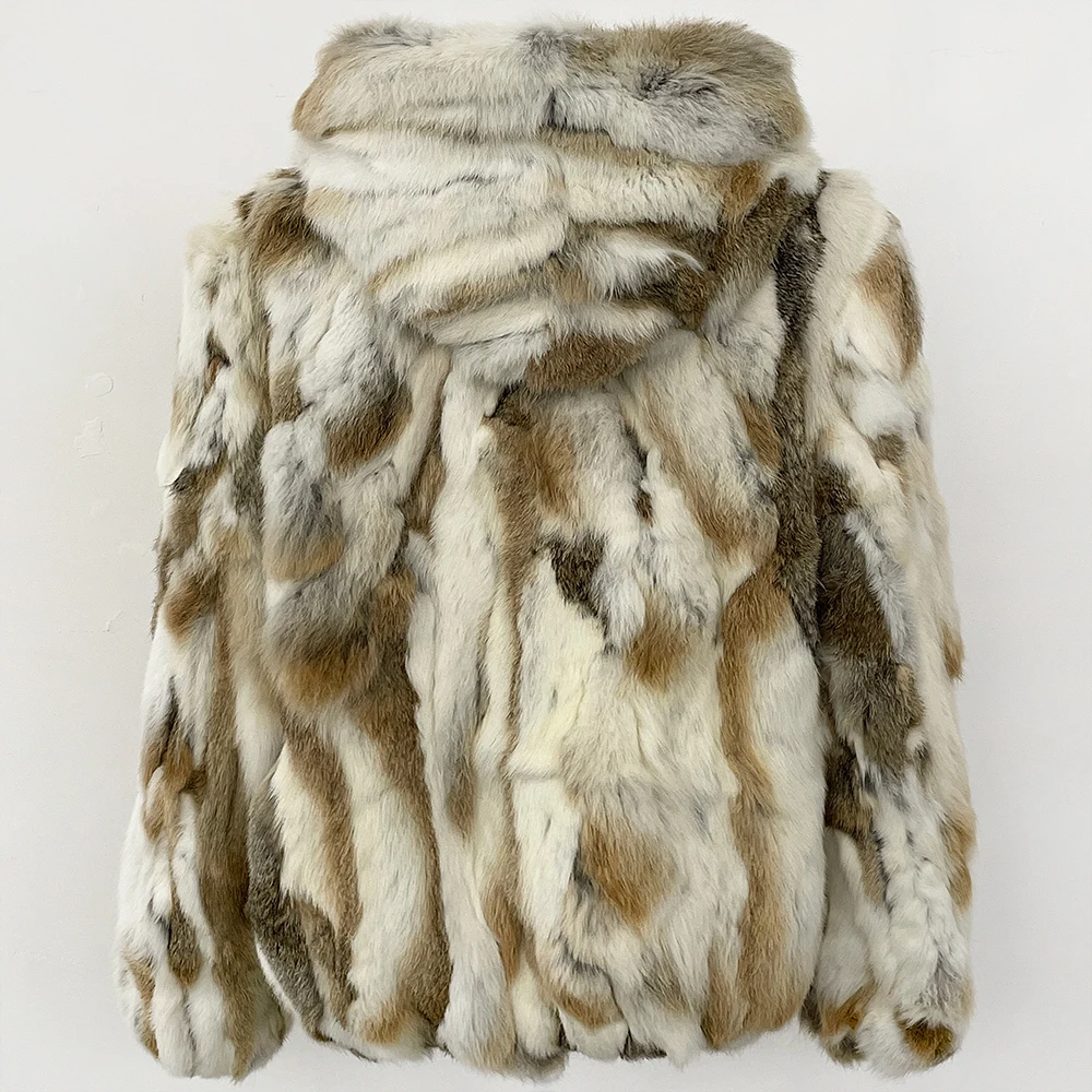 메니나 후드 지퍼 천연 토끼털 재킷 여성 신상 가을 겨울옷 여성용 두꺼운 따뜻한 리얼 퍼 코트