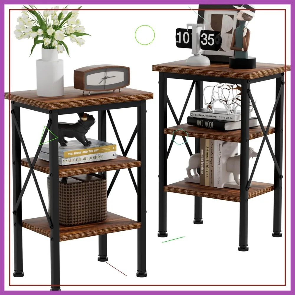 

Modern X-Design Nightstand with Storage Shelf, Sturdy End Table for Bedroom Living Room Organization