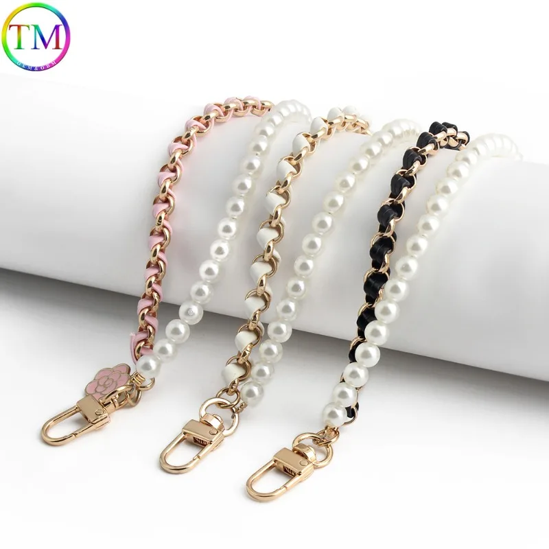 New 26cm Phone Lanyard Leather Pearl Metal Key Chain Mobile Phone Charm Bracelet Chain Camellia Cell Phone Strap Rope Pendant