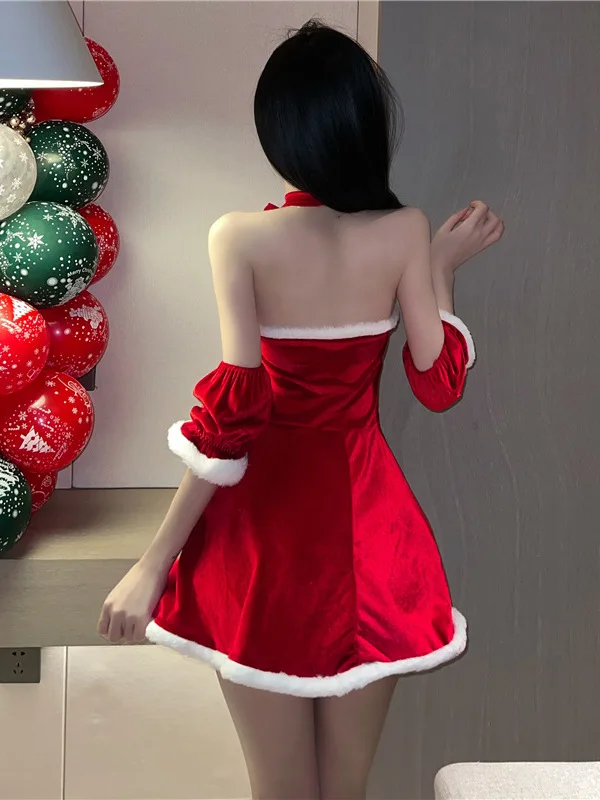 Sexy New Year Christmas Red Spicy Girl Plush Sex Mini Dress Girl Hot Sexy Korean Women Spice Girls Uniform 2023 New Top L1XR