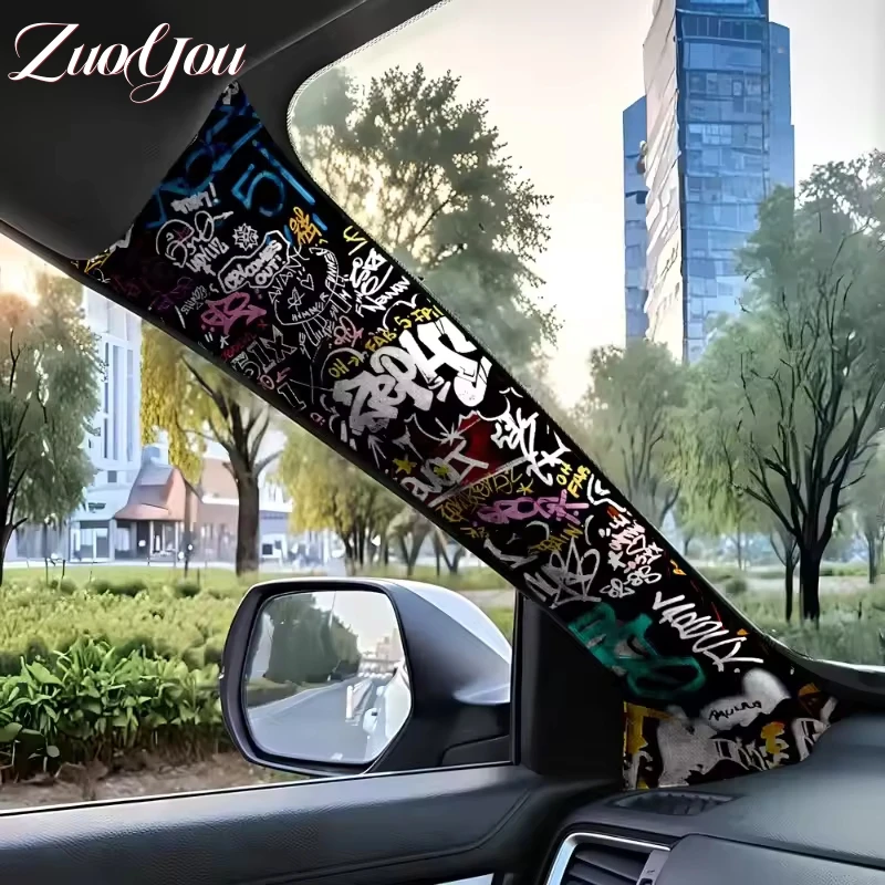 

Graffiti Pattern Car Interior Wrap Self Adhesive Satin Emboss Fabric for Car Upholstery Renovation AB Pillar Headliner Sticker