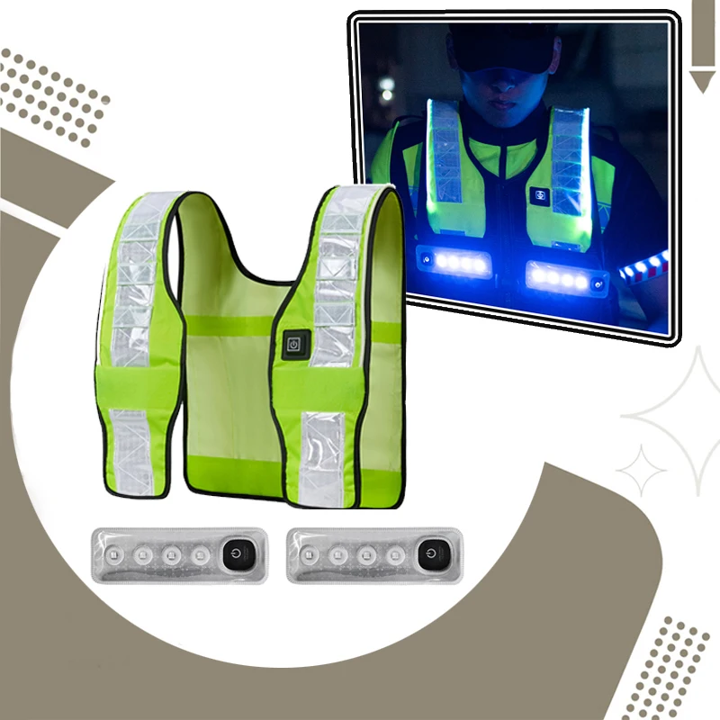 

NEW Red & blue flashing police reflective vest Matching Velcro warning light for Night duty Outdoor night running Patrol guard