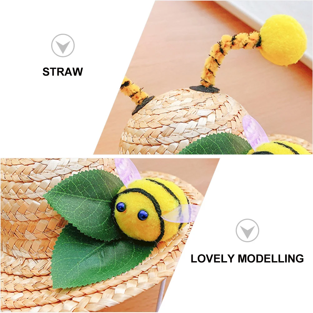 

Fashion Pet Sun Cap with Bee and Leaves Straw Hat for Dogs Cats Adjustable Summer Hat for Outdoor Walking Birthday Party Use