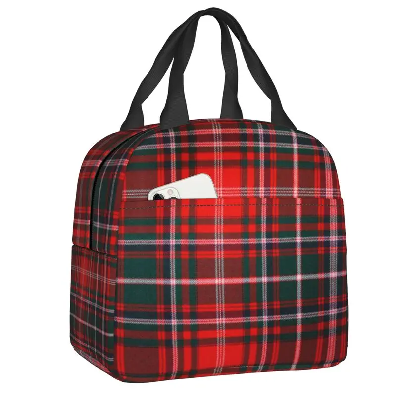 Red Modern Tartan Plaid Thermal Insulated Lunch Bags Women Fashion Gingham Resuable Lunch Container for Picnic Storage Food Box