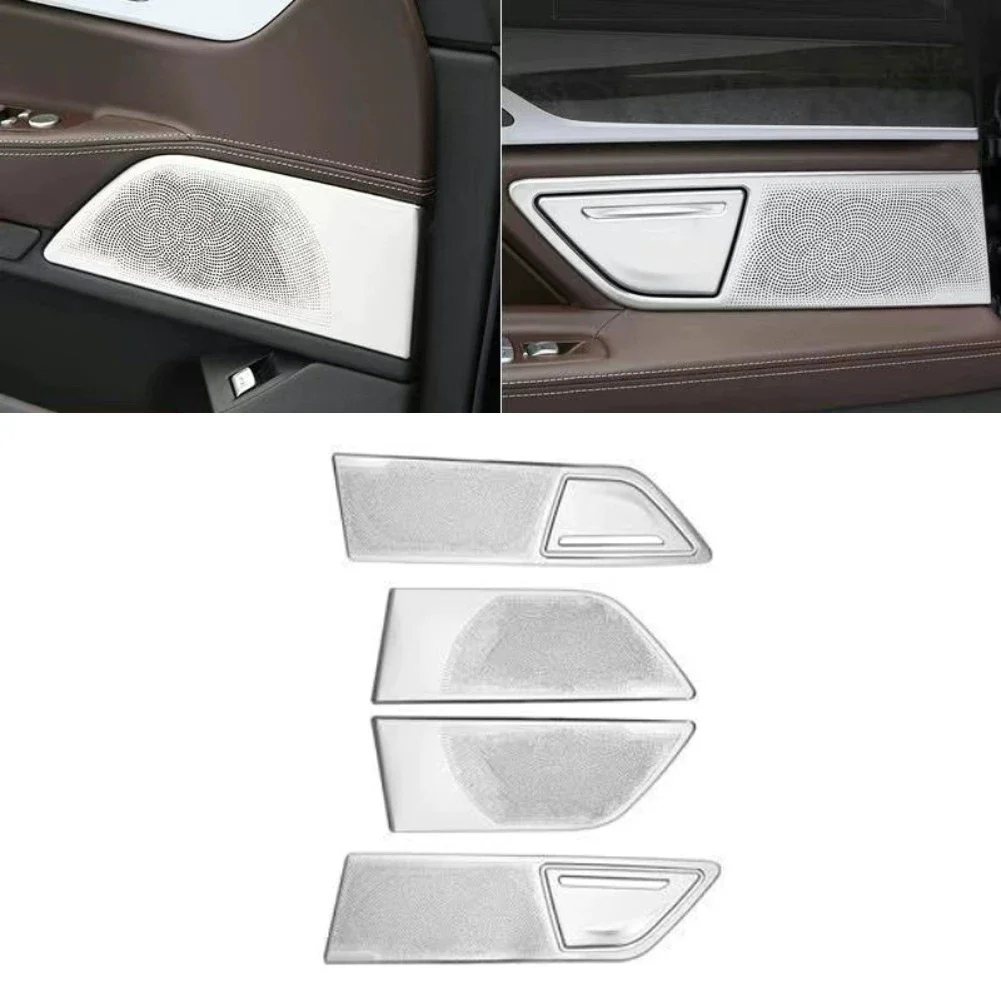 Silver Stainless Steel Car Stereo Speaker Door Sticker Cover Trim For BMW 7 Series G11 G12 2016-2021 Car Accessories