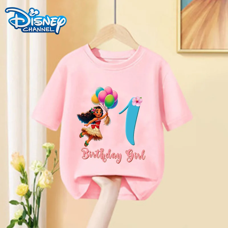 

Disney Anime Moana Birthday Digital T-shirt Cartoon Number 1-9 Years Old Short Sleeve Boy Girl Kawaii Casual Tee Birthday Gift