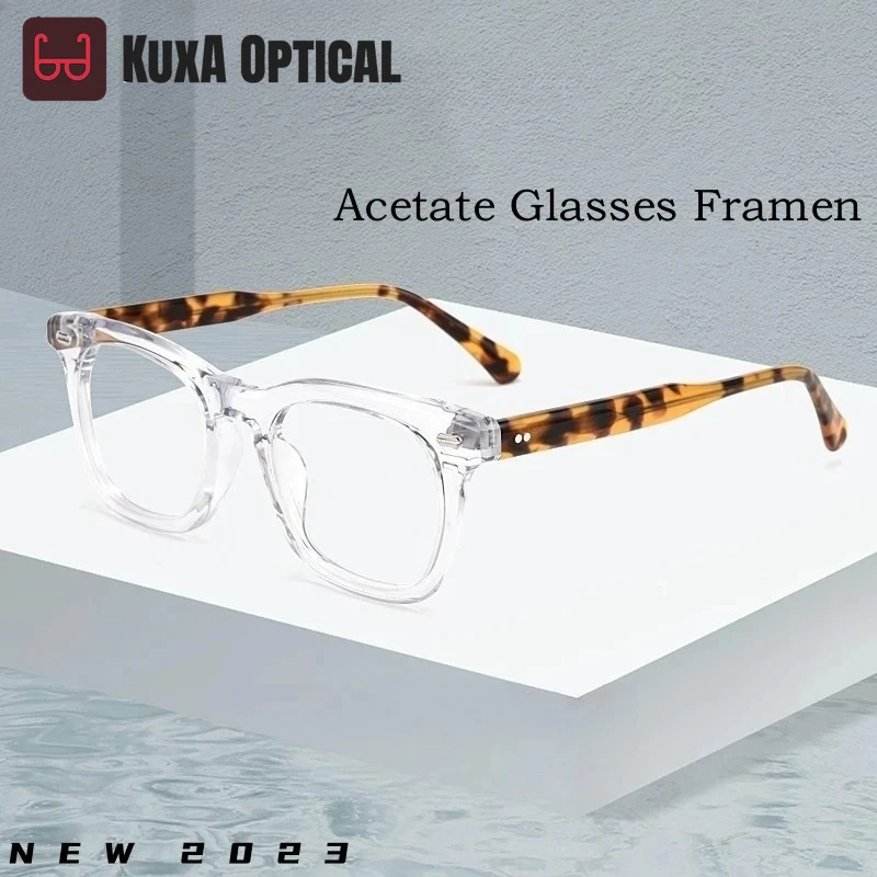 

KUXA New Fashion High Quality Acetate Eyewear Women Retro Square Luxury Optical Prescription Eyeglasses Frame Men KBT98612