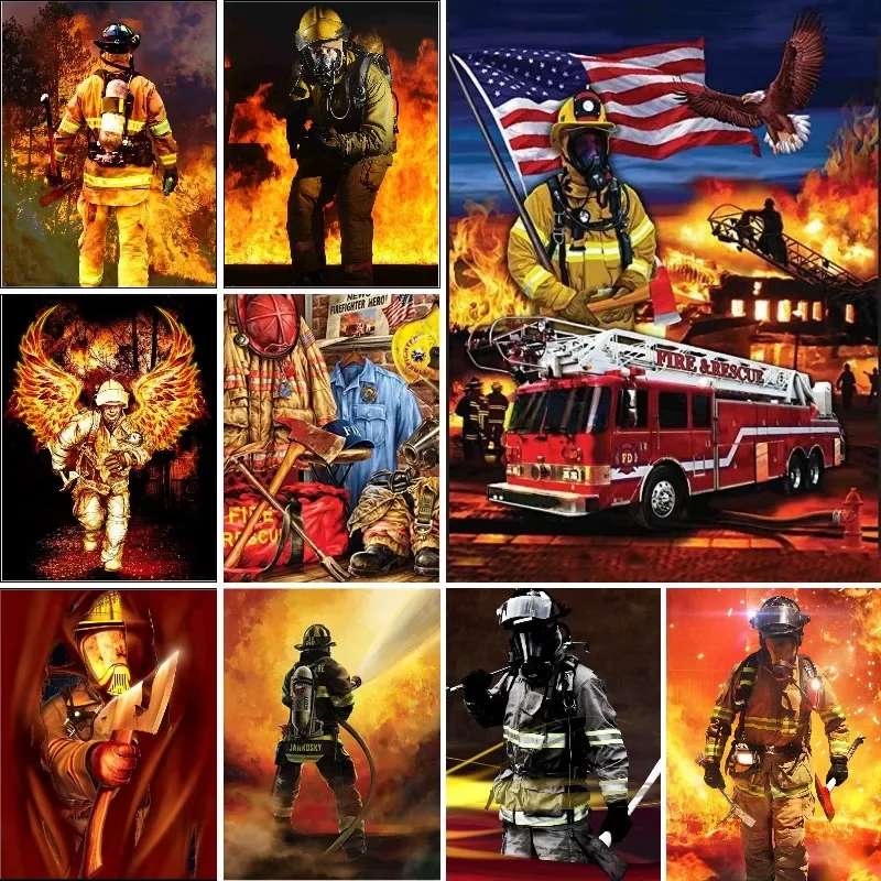 

5D DIY Fireman Diamond Painting Kits Firefighter Heroes Cross Stitch Embroidery Art Picture Mosaic Craft Living Room Home Decor