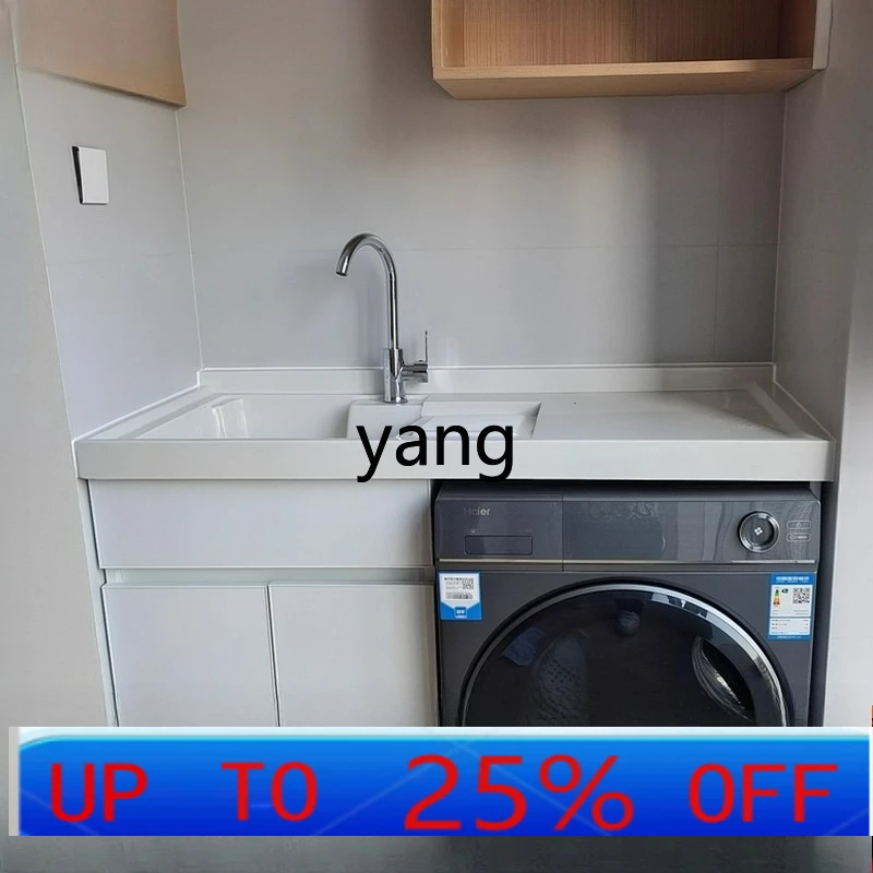 LH  quartz stone balcony countertop integrated basin laundry pool with rubbing board single basin machine upper basin