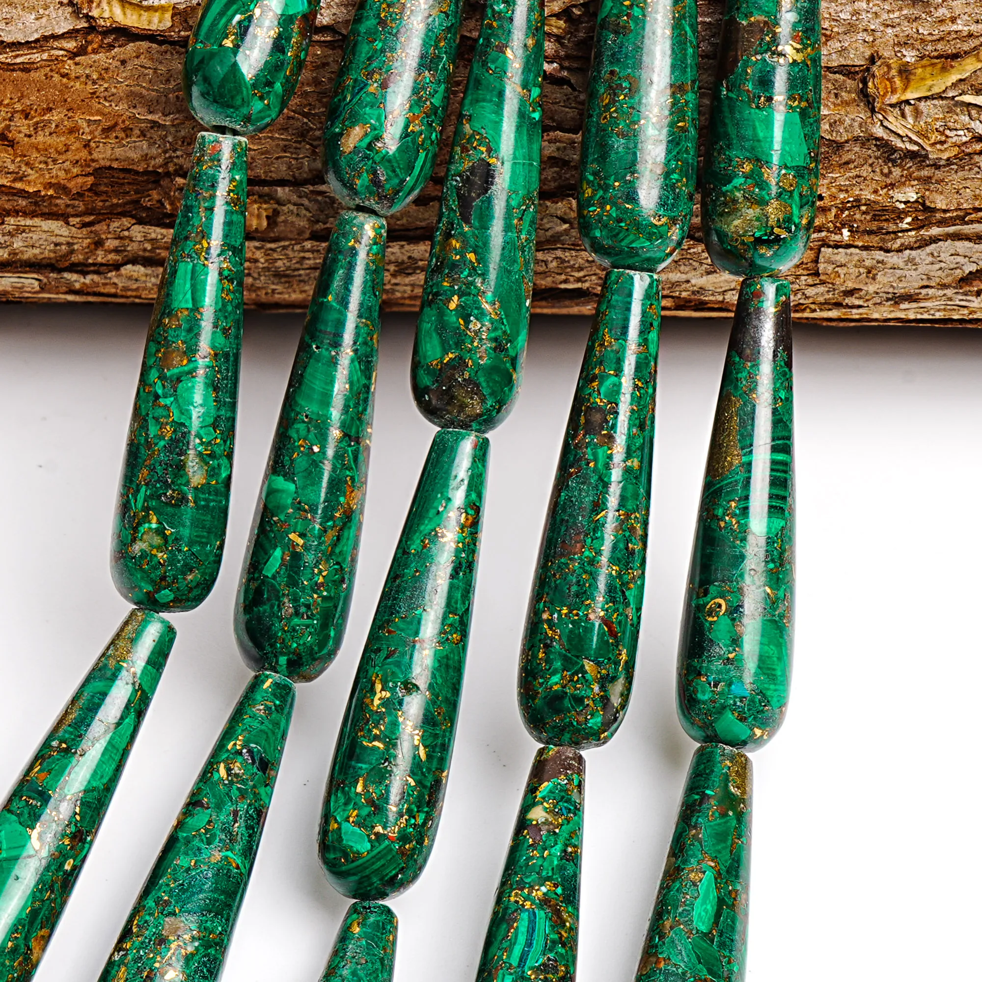 COPPER MALACHITE GEMSTONE BEADS 10X40MM DROPLET SMOOTH LOOSE BEADS FOR DIY NECKLACE BRACELET JEWELRY MAKING HANDMADE ACCESSORIES 4