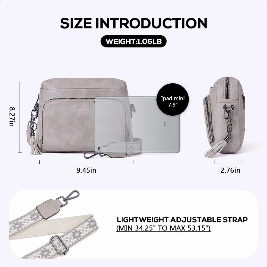 محافظ كروس POIUGOYA للنساء من الجلد النباتي العصري حقيبة كروس متوسطة الحجم للنساء محفظة سفر كروس مدمجة في المحفظة