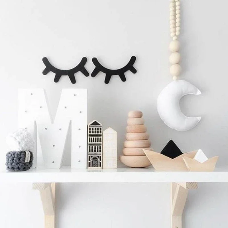 decoration wall Cute Wooden 3D Eyelash Decorative Shelves Decor Accessories Children Kids Baby Room Home Decoration 1 Pair