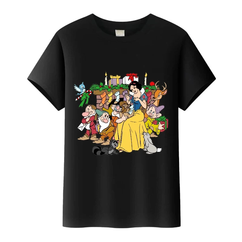 ديزني سنو وايت الأميرة الأصدقاء طباعة تيز الاطفال فضفاض تي شيرت قصير الأكمام التي شيرت المرأة بلوزات مستديرة العنق الأسرة الفتيات البلوزات هدية #2