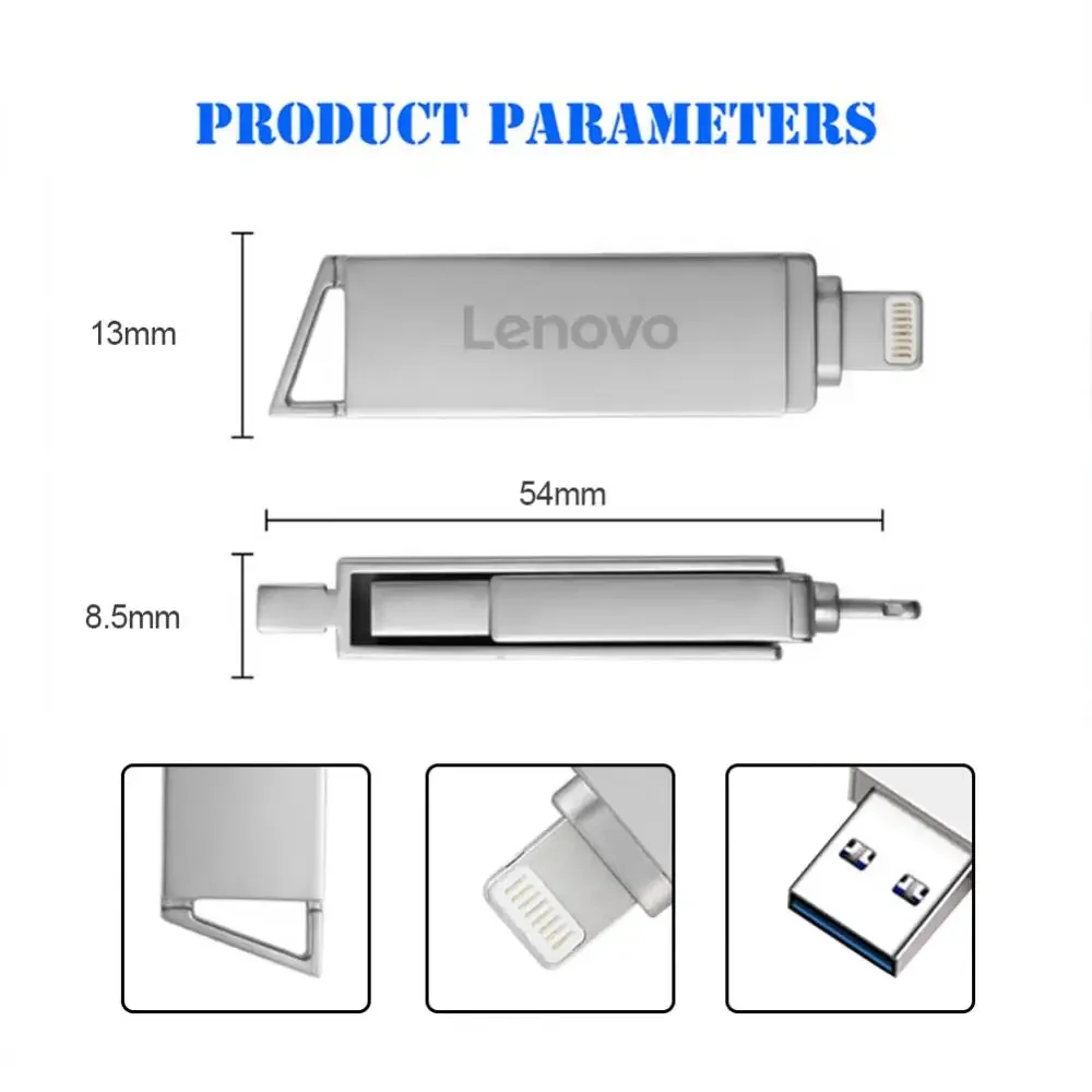 Lenovo แฟลชไดรฟ์ USB 2TB 2 in 1ไดรฟ์ปากกาไลท์นิ่ง256GB 128GB สำหรับ iPhone iPad Android 1TB OTG เมมโมรีสติ๊กสำหรับ PS4