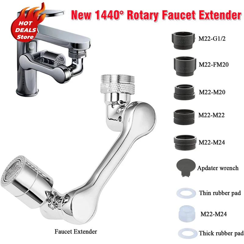 Multifunction 1080° Rotary Extender Faucet Aerator Robotic Arm Plastic Splash for Sink Kitchen Washbasin Faucets Bubbler Nozzle