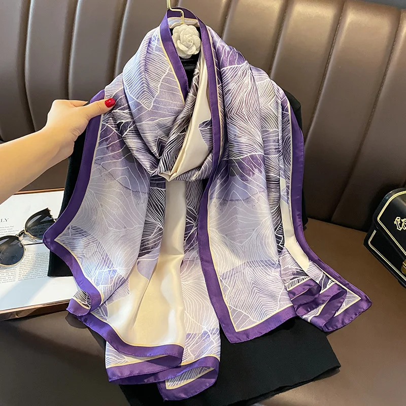 Spring Scarf Women\'s Luxury Design Scarf Silk Smooth Scarf Soft Muslim Headband Shawl Beach 85x180cm