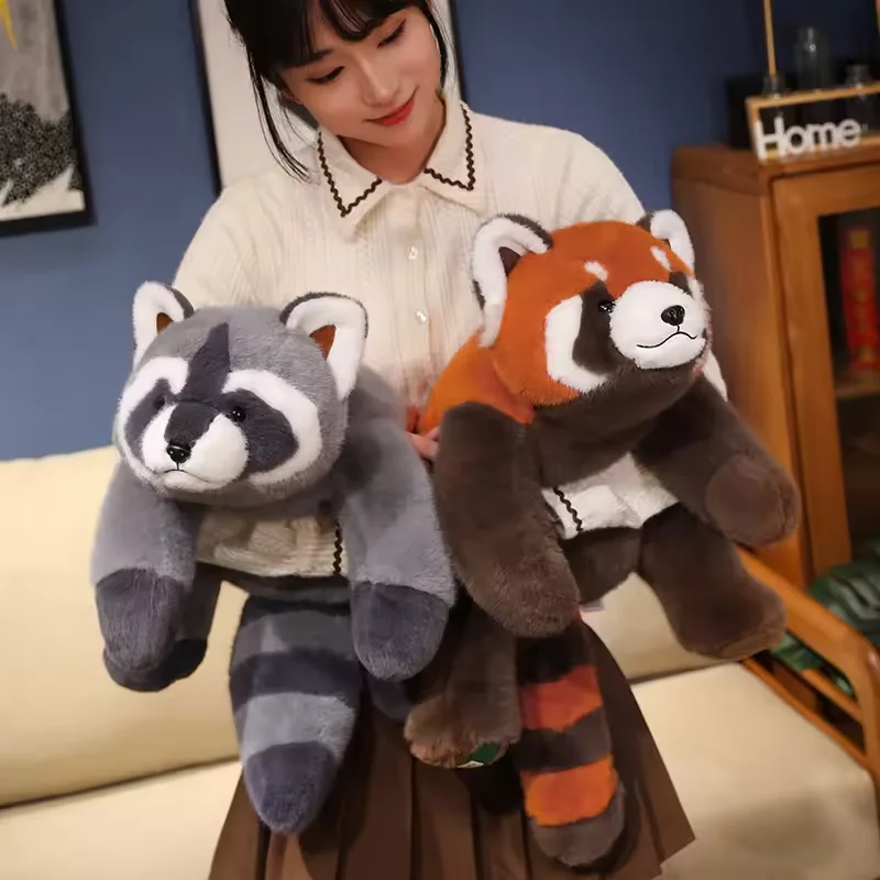 30~65cm Fluffy Little Raccoon Plush Toy Stuffed Red Panda Fox Lying Stuffed Animals Doll Sleeping Companion Pillow XMAS Gifts