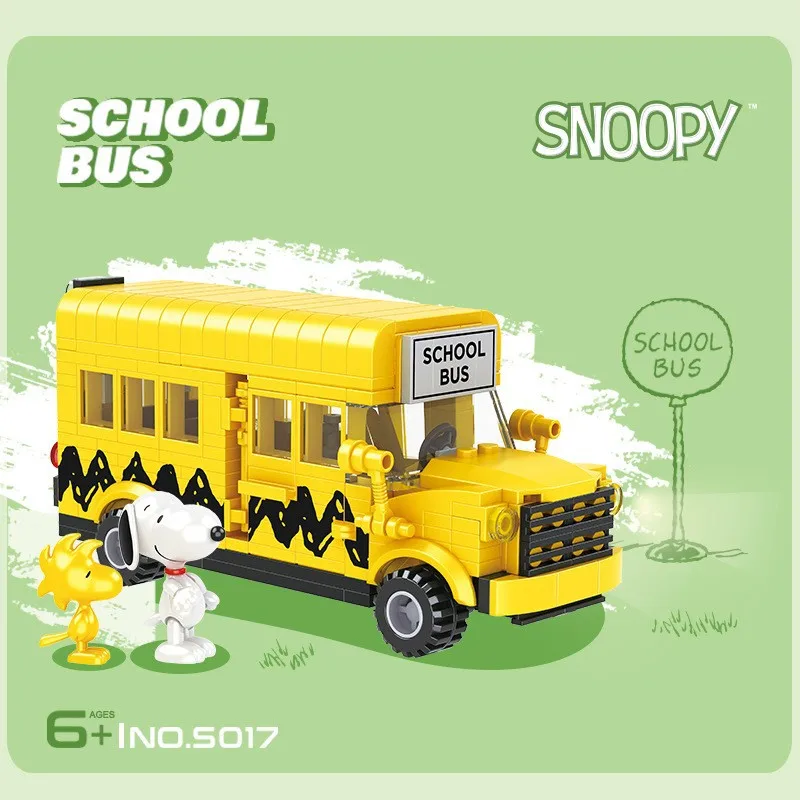 Klocki konstrukcyjne Snoopy Schoolbus Halloween Streetcape Dekoracja pulpitu Puzzle Montaż modeli Zabawki Prezenty urodzinowe dla dzieci