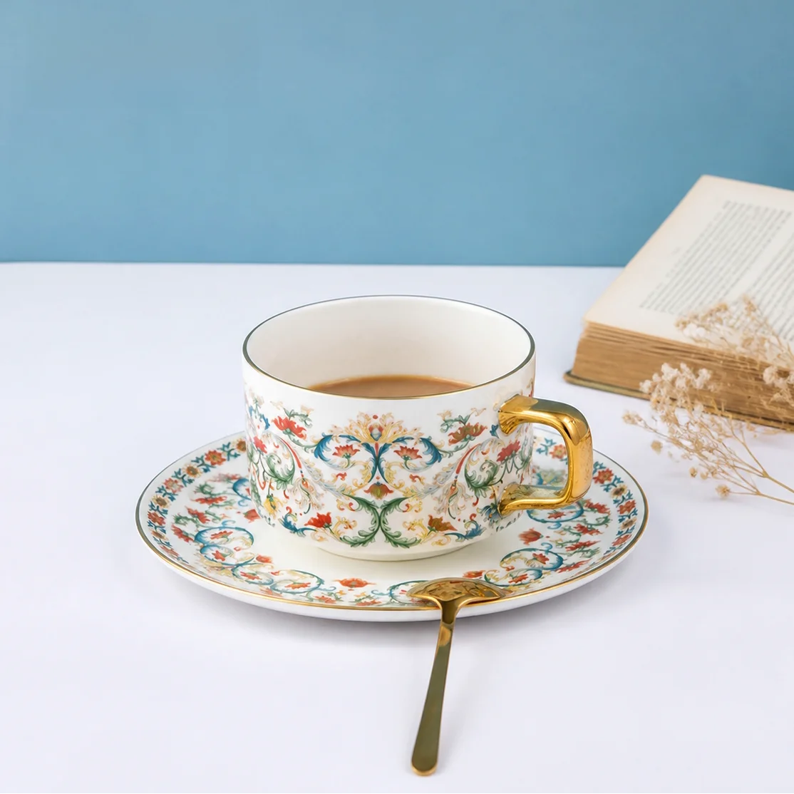 National Museum of China Gold Color Floral Ceramic Coffee Cup High End Precise Cup Mark Cup Museum Gift Creative Cultural Cup