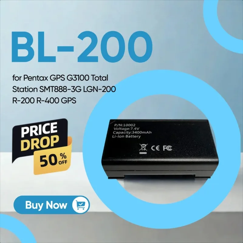 

3400mAh 7.4V 10002 BL-200 Li-ion Battery for Pentax GPS G3100 Total Station SMT888-3G LGN-200 R-200 R-400 GPS