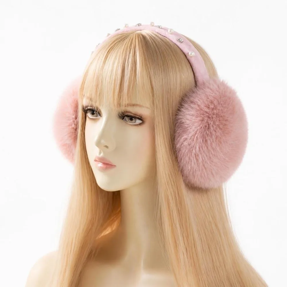 Gifts Pearl Rhinestone Decor Faux Fur Earmuffs Soft Fluffy Winter Ear Warmers Plush Cold‑proof Soft Fluffy Earmuffs Cycling