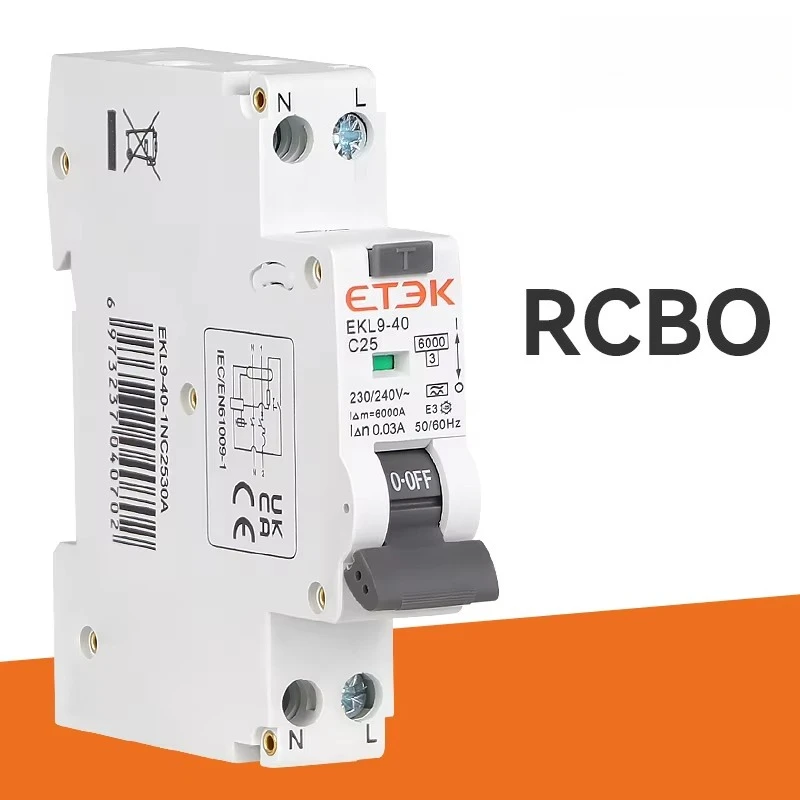 5PCS 18MM RCBO Type a Residual Automatic Circuit Breaker 6KA 1P+N 2P 6-40A 230V  Over Current Leakage Protection 30mA EKL9-40